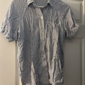 Wilfred Navy and White Striped Button-Down Shirt